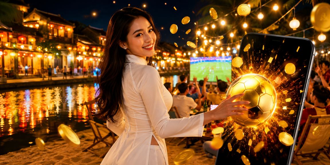Người phụ nữ mặc áo dài tại Hội An xem và đặt cược bóng đá trực tuyến