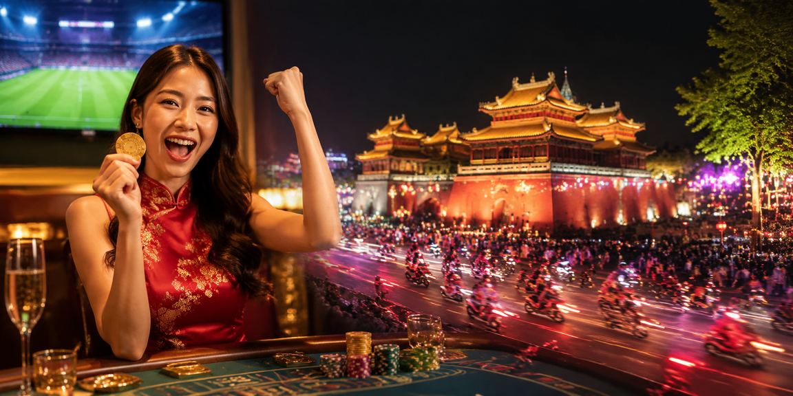 Bàn baccarat phát sáng neon tại Huế trong không khí casino sôi động